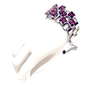 Crystal Cubes Adjustable Fashion Bracelet Silver/Purple